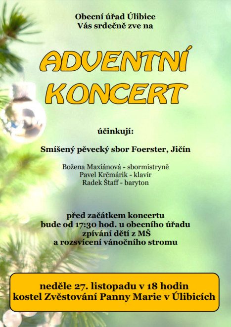 Adventní koncert a rozsvícení vánočního stromu 
